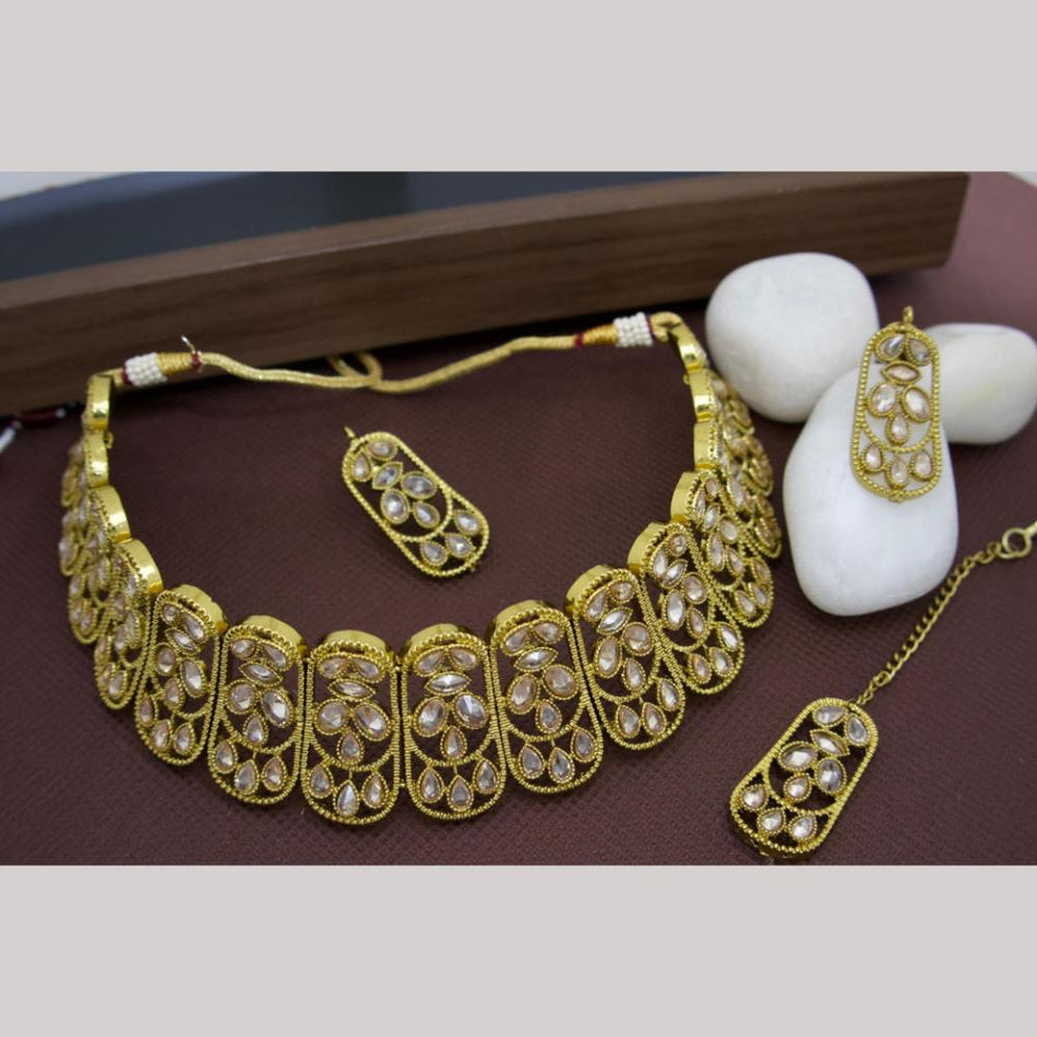 Crystal Stone Choker Necklace in Rose Gold Plated | Bridal Jewellery India