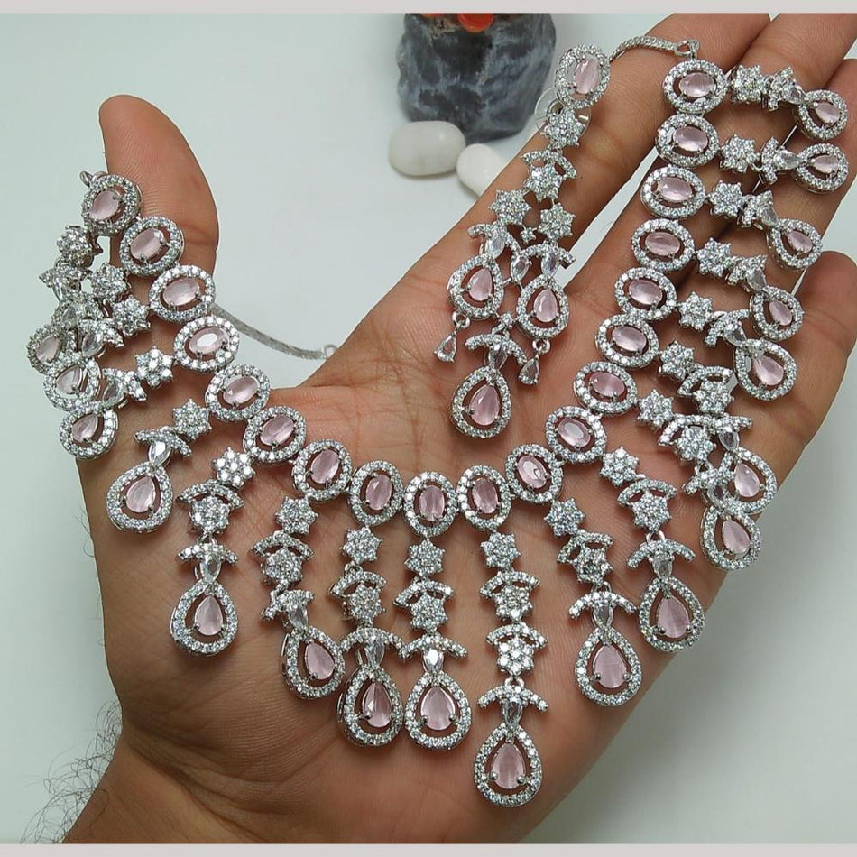 Elegant Rose Gold Plated Diamond Necklace Set | Bridal Jewellery India