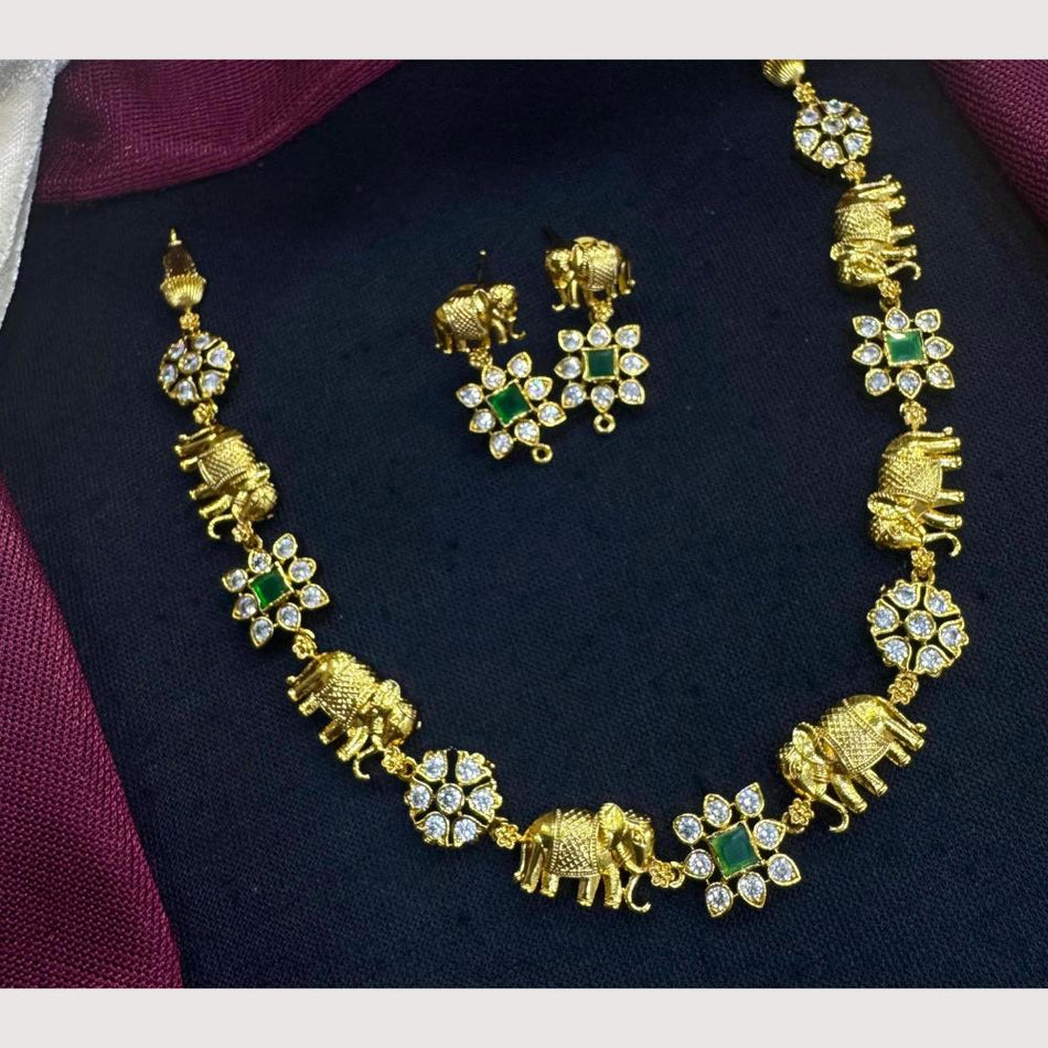 Royal Elephant Pota Stone Necklace in Gold Tone | Bridal Jewellery India