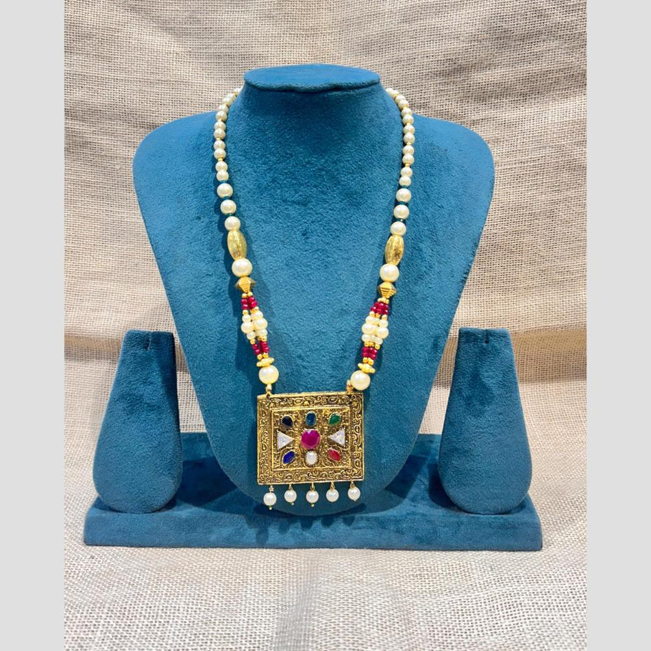 Pota Stone Pearl Necklace in Rose Gold Plated | Bridal Jewellery India