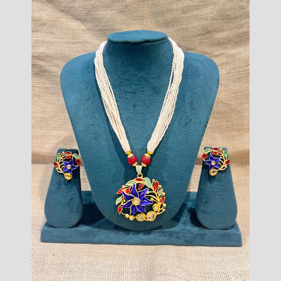 Meenakari Necklace Set in Sterling Silver | Bridal Jewellery India