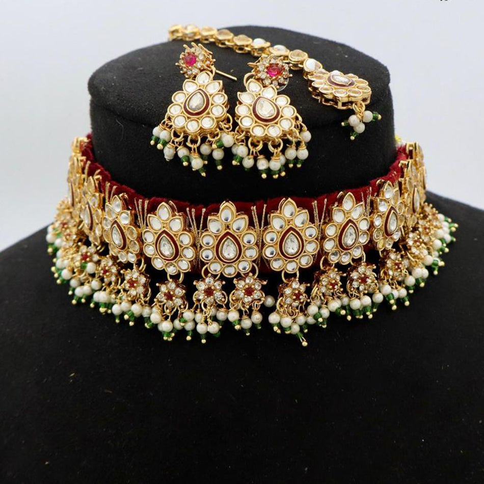 Kundan Choker Necklace in White Gold Plated | Bridal Jewellery India