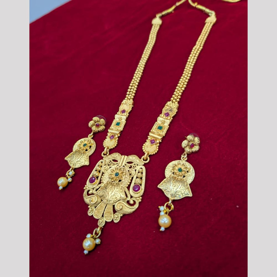 Pota Stone Long Necklace in Sterling Silver | Bridal Jewellery India