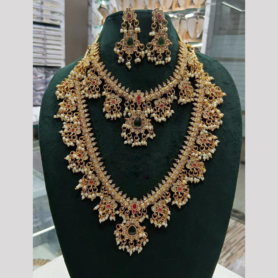 Pota Stone and Pearl Necklace in Rose Gold Plated | Bridal Jewellery India