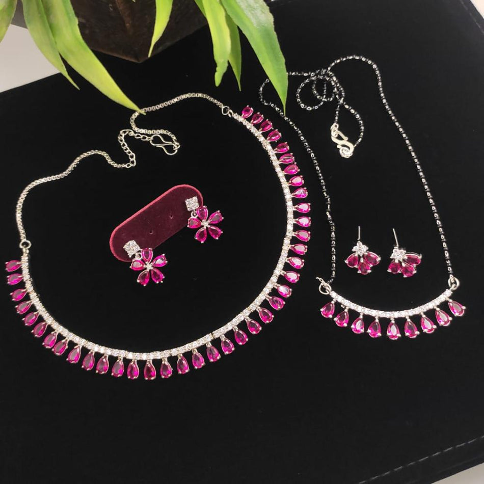 Crystal Stone Necklace in Oxidised Silver | Bridal Jewellery India