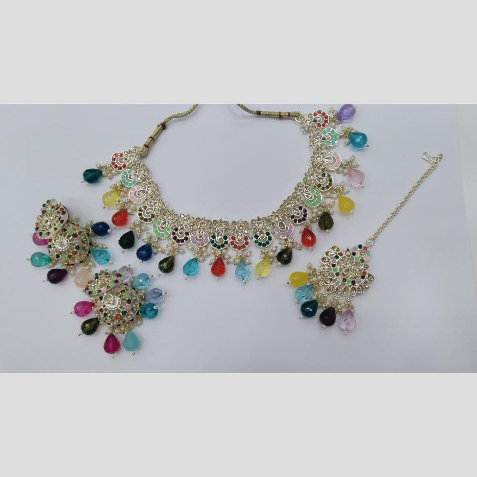 Rose Gold Plated Beaded Austrian Stone Necklace Set for Bridal Wear | Bridal Jewellery India