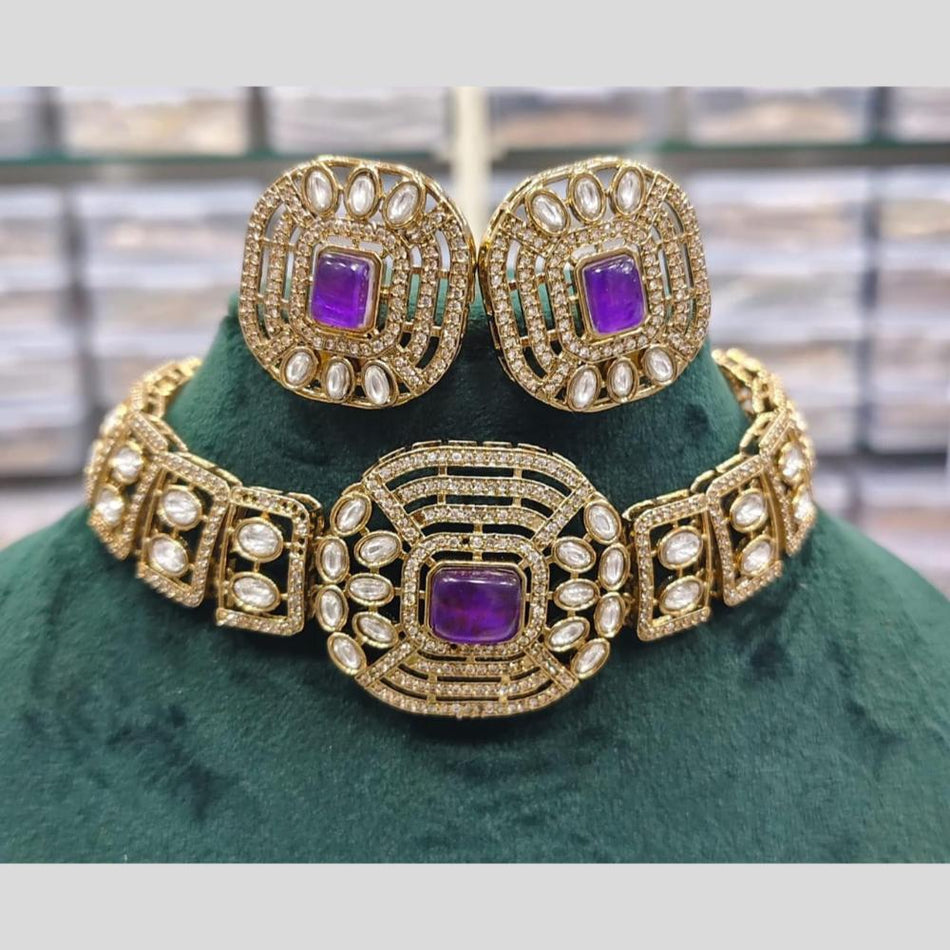 Kundan Necklace in Gold Plated with Centre Stone | Bridal Jewellery India