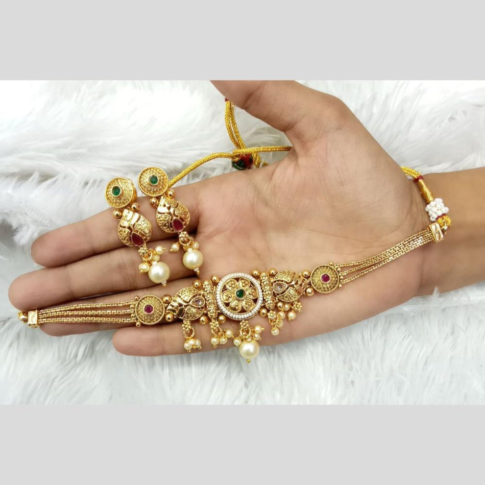 Rose Gold Plated Choker Necklace with Pearl Drops | Bridal Jewellery India