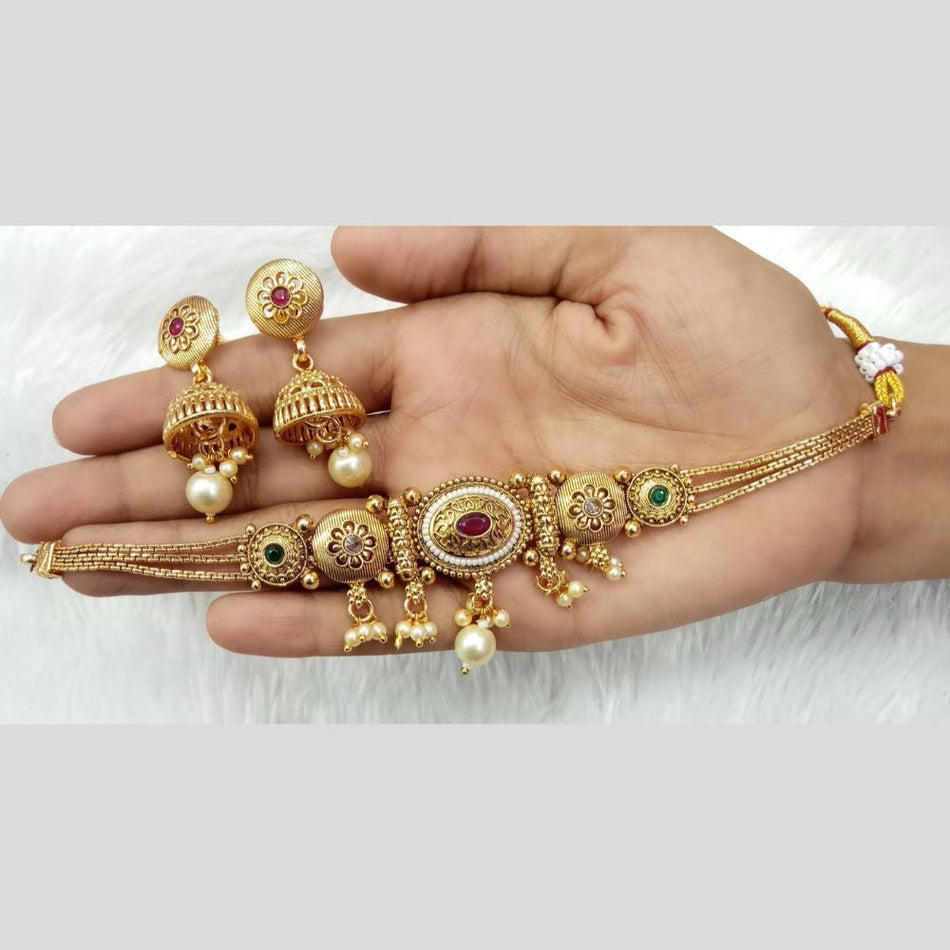 Pearl Drop Choker Necklace in Gold Tone | Bridal Jewellery India