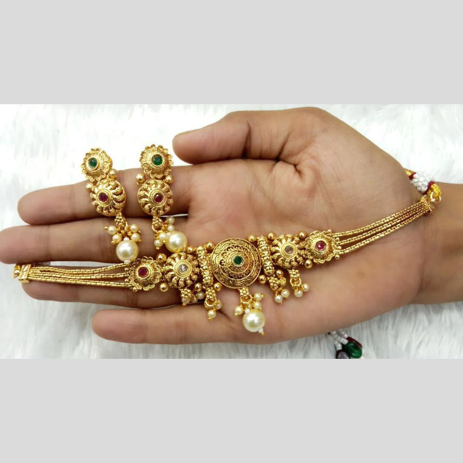 Pearl Drop Choker Necklace in Gold Tone | Bridal Jewellery India