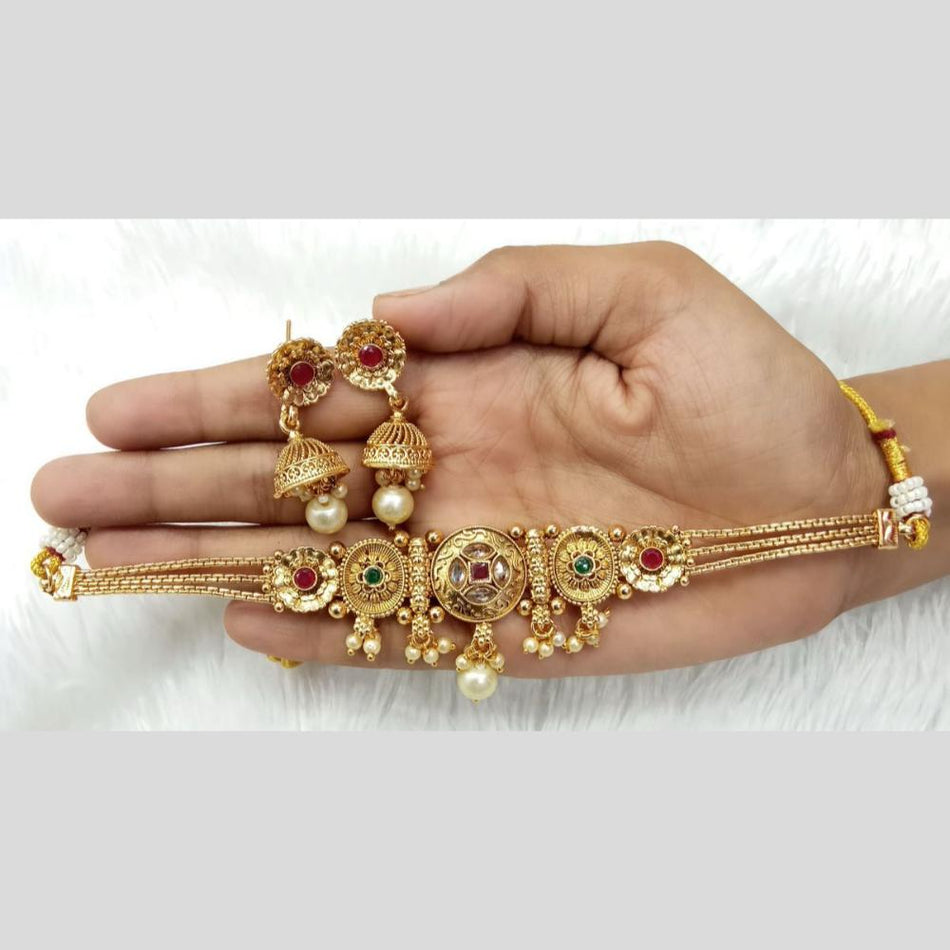 Pearl Drop Choker Necklace in Gold Plated | Bridal Jewellery India