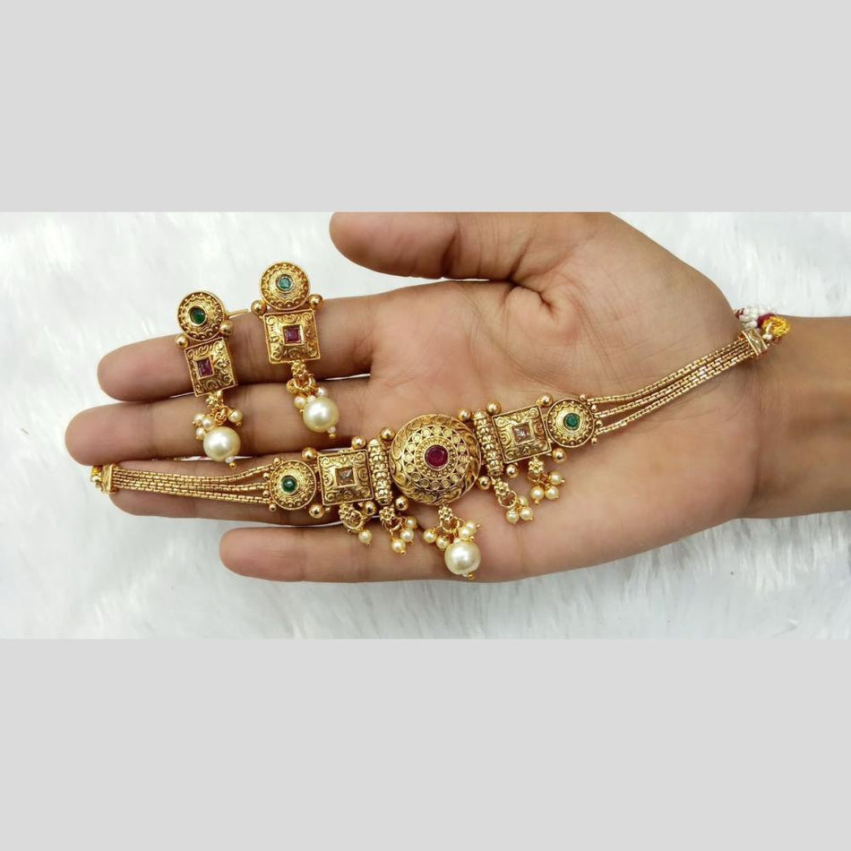 Pearl Drop Choker Necklace in Gold Tone | Bridal Jewellery India