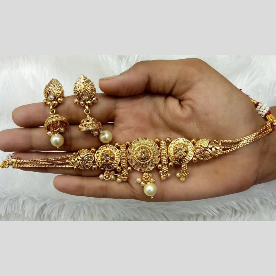 Pearl Drop Choker Necklace in Silver | Bridal Jewellery India