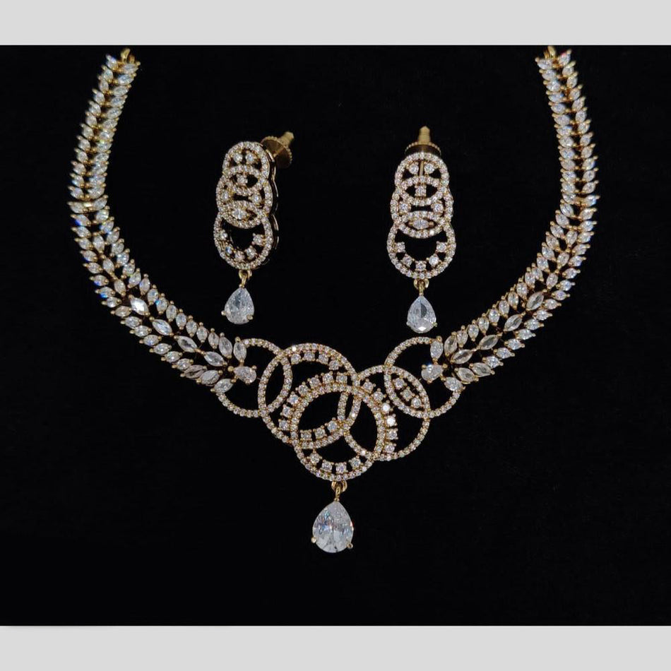 Dazzling American Diamond Earrings in Gold Plated Necklace | Bridal Jewellery India
