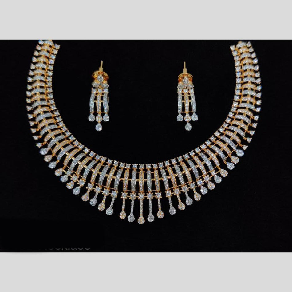 Diamond Necklace and Earrings in White Gold Plated | Bridal Jewellery India