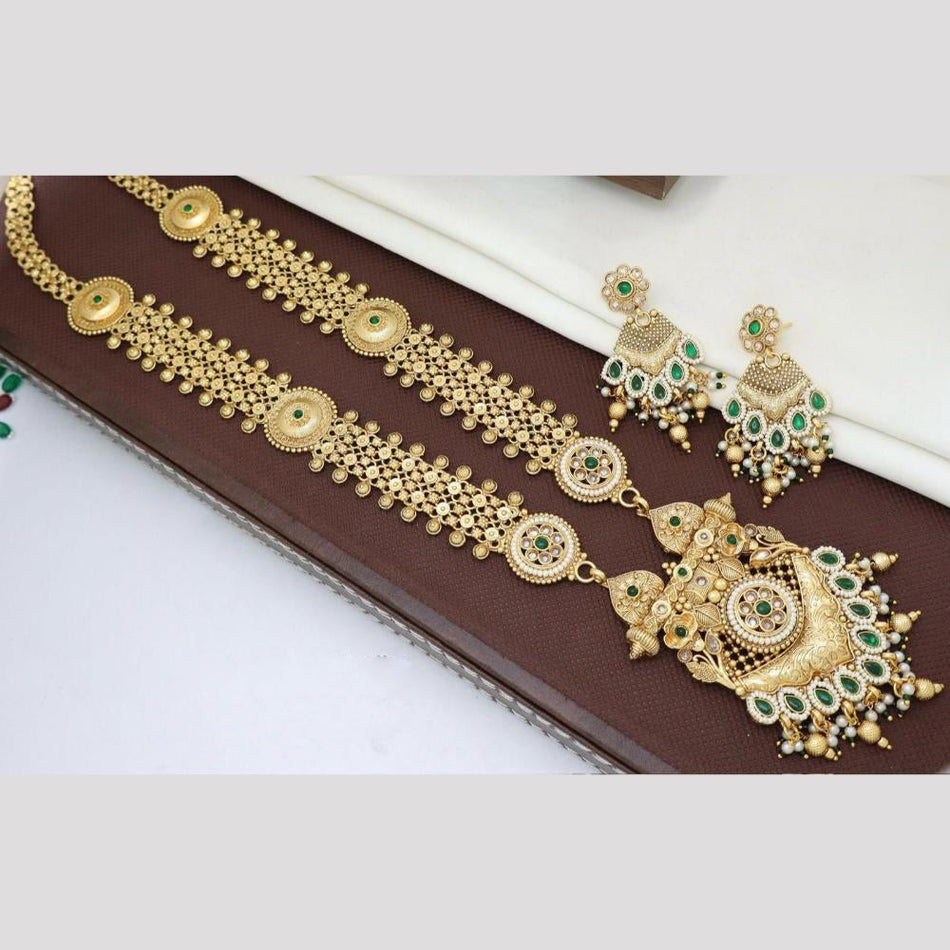 Ethnic Sparkle Gold Plated Long Necklace Set | Bridal Jewellery India