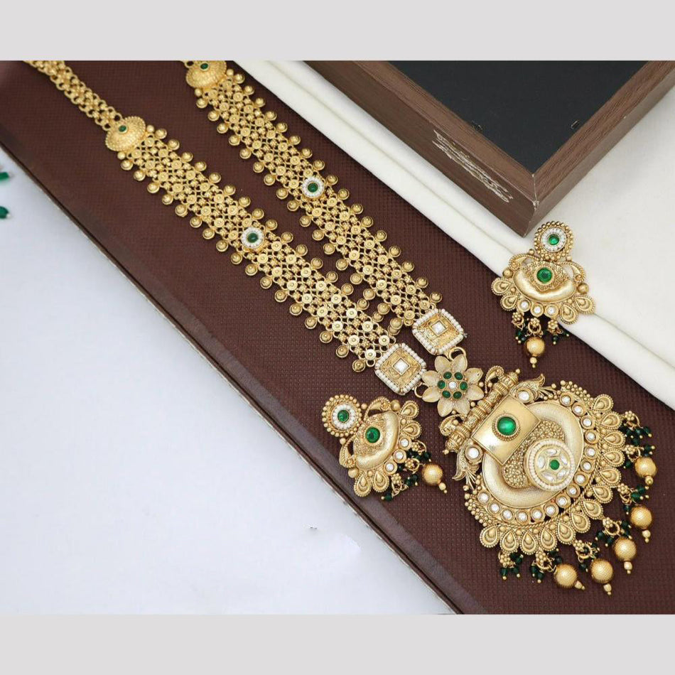 Ethnic Sparkle Gold Plated Long Necklace | Bridal Jewellery India