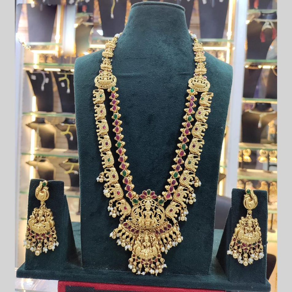 Goddess Elephant Temple Necklace in Gold Plated | Bridal Jewellery India