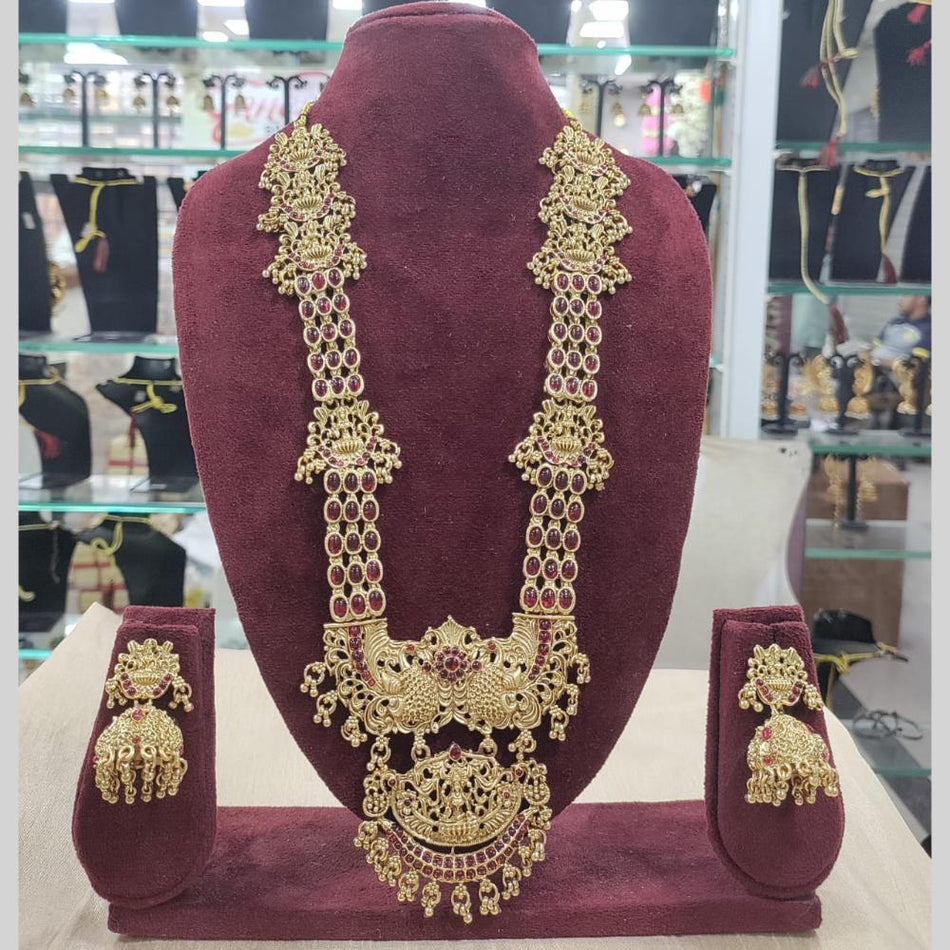 Goddess Motif Temple Necklace in Gold Plated | Bridal Jewellery India