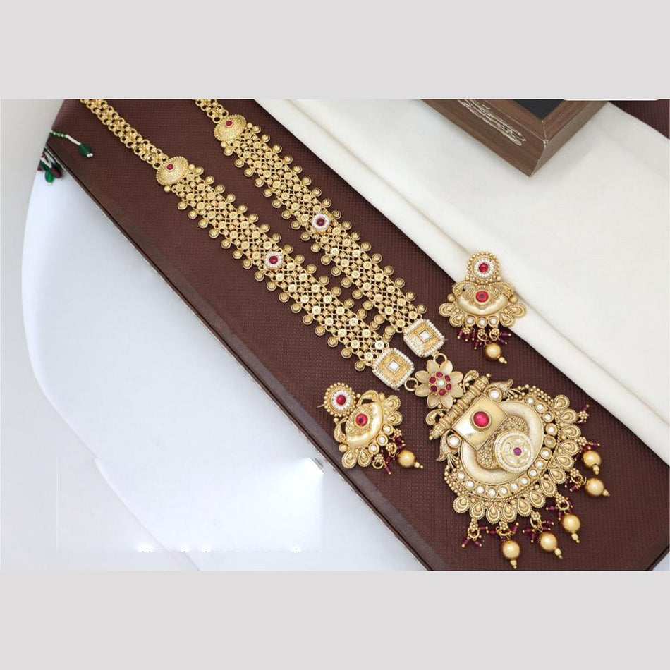 Ethnic Rose Gold Plated Pota Stone Long Necklace | Bridal Jewellery India