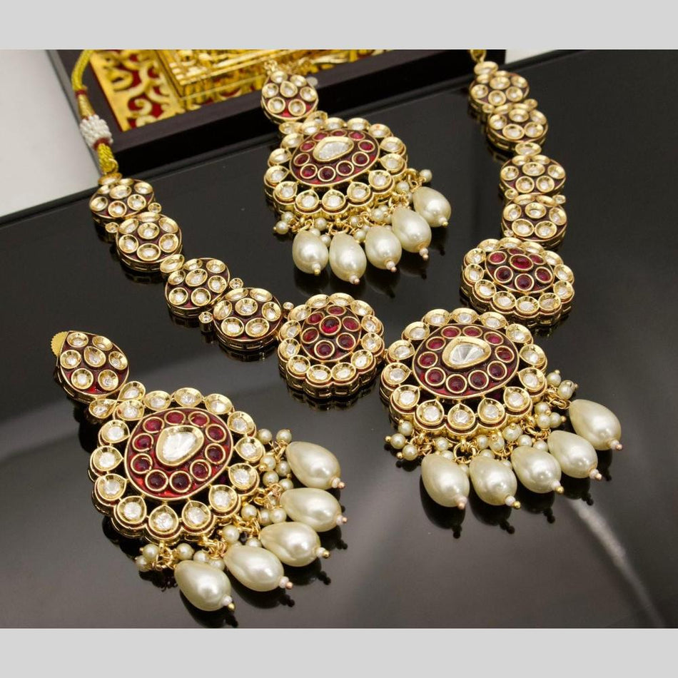 Kundan Pearl Necklace Set in Gold Plated | Bridal Jewellery India