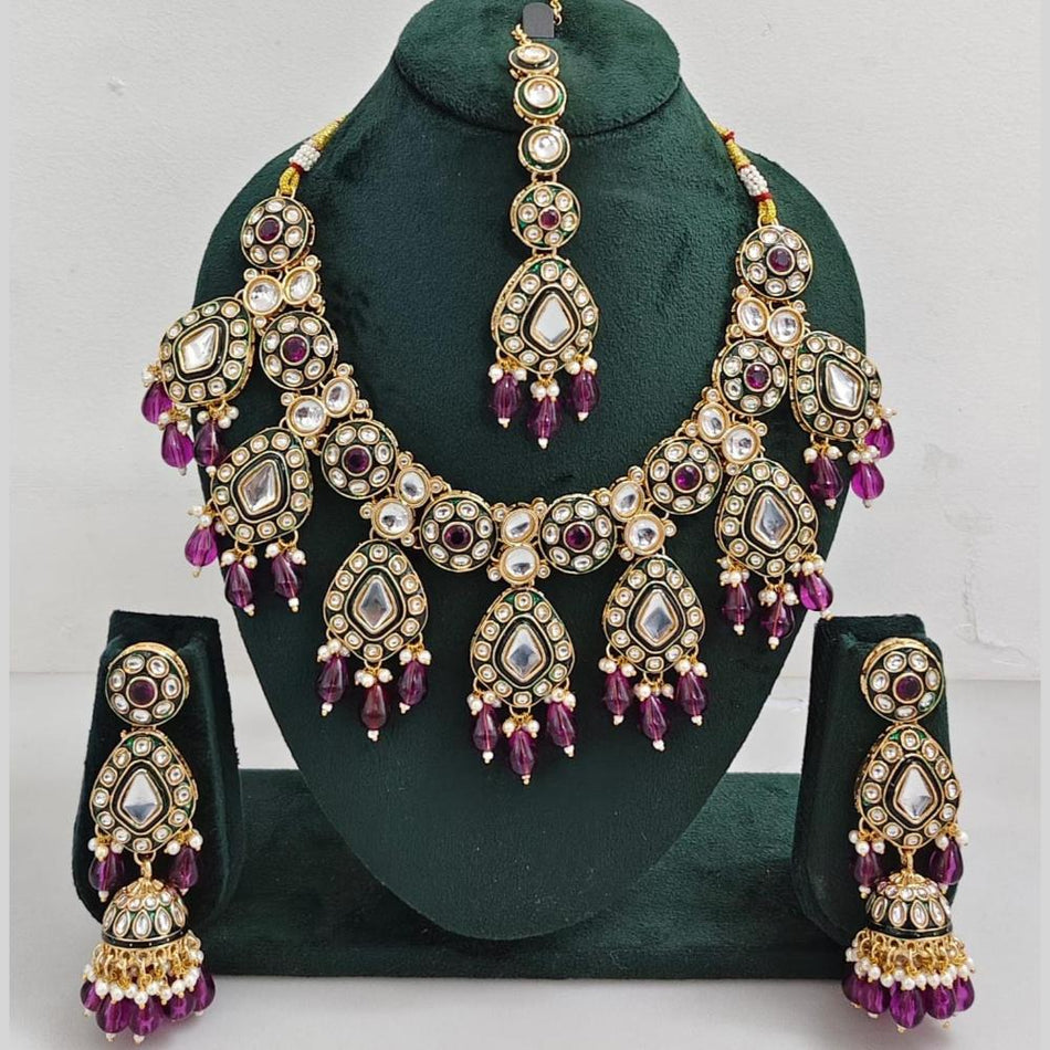 Kundan Necklace in Rose Gold Plated | Bridal Jewellery India