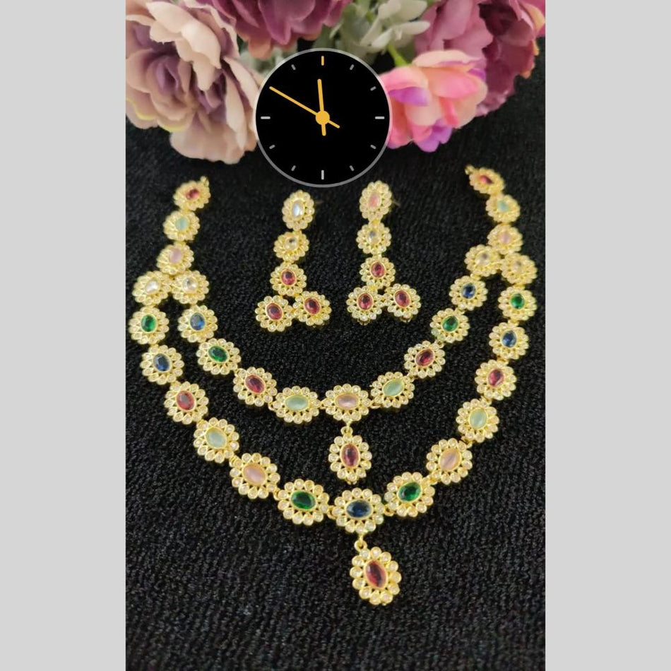 Double Layer Pota Stone Necklace in Gold Tone | Bridal Jewellery India