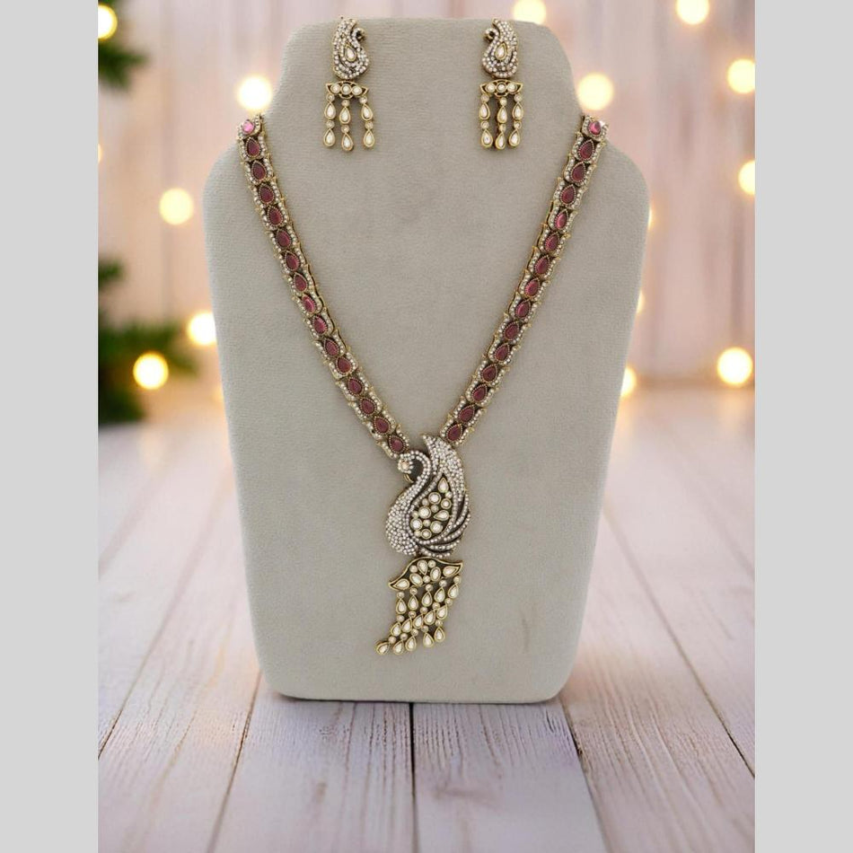 Peacock Inspired Long Necklace in Sterling Silver | Bridal Jewellery India