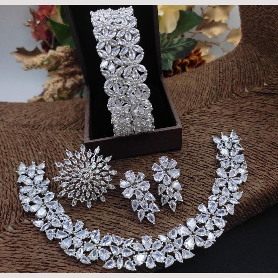 Rhodium Plated American Diamond Earrings | Bridal Jewellery India