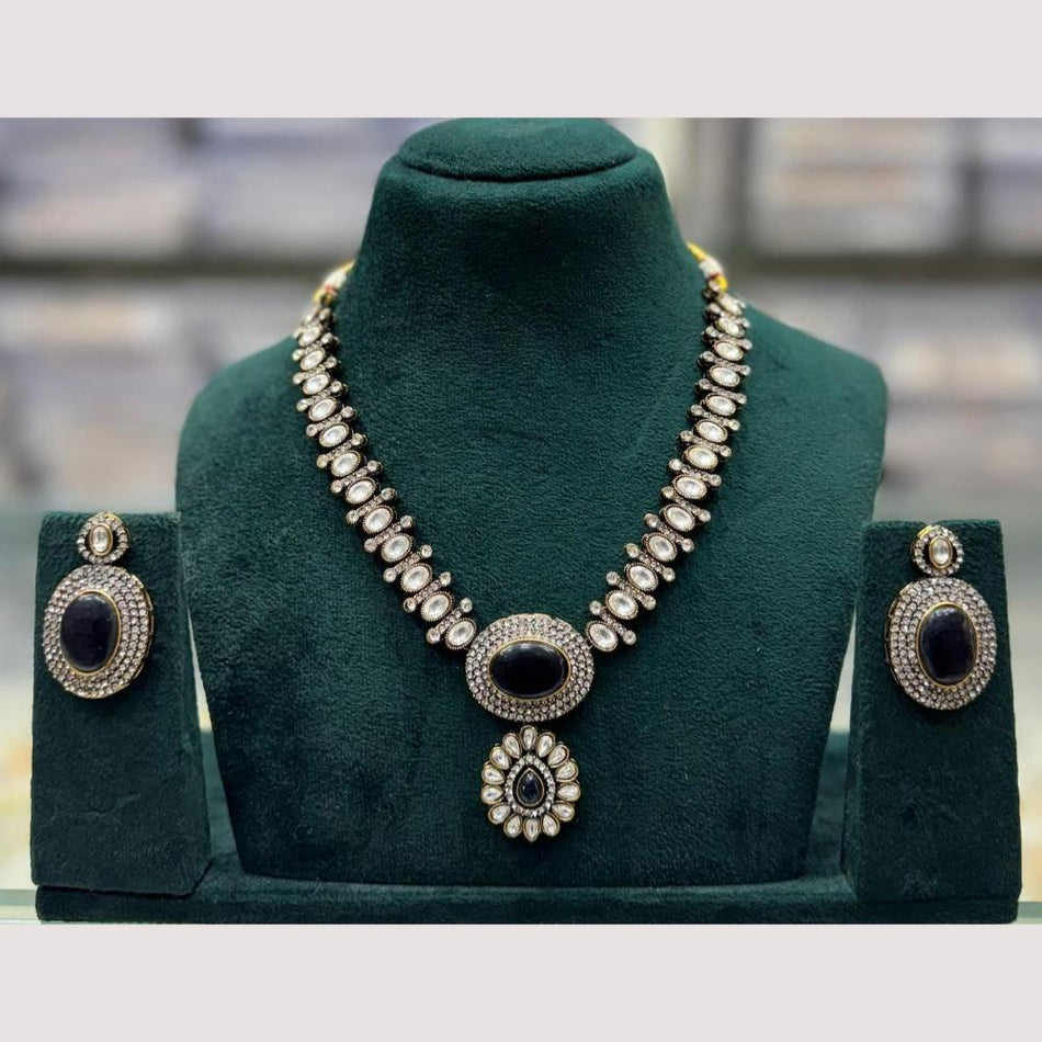 Pota Stone Necklace in Oxidised Silver | Bridal Jewellery India