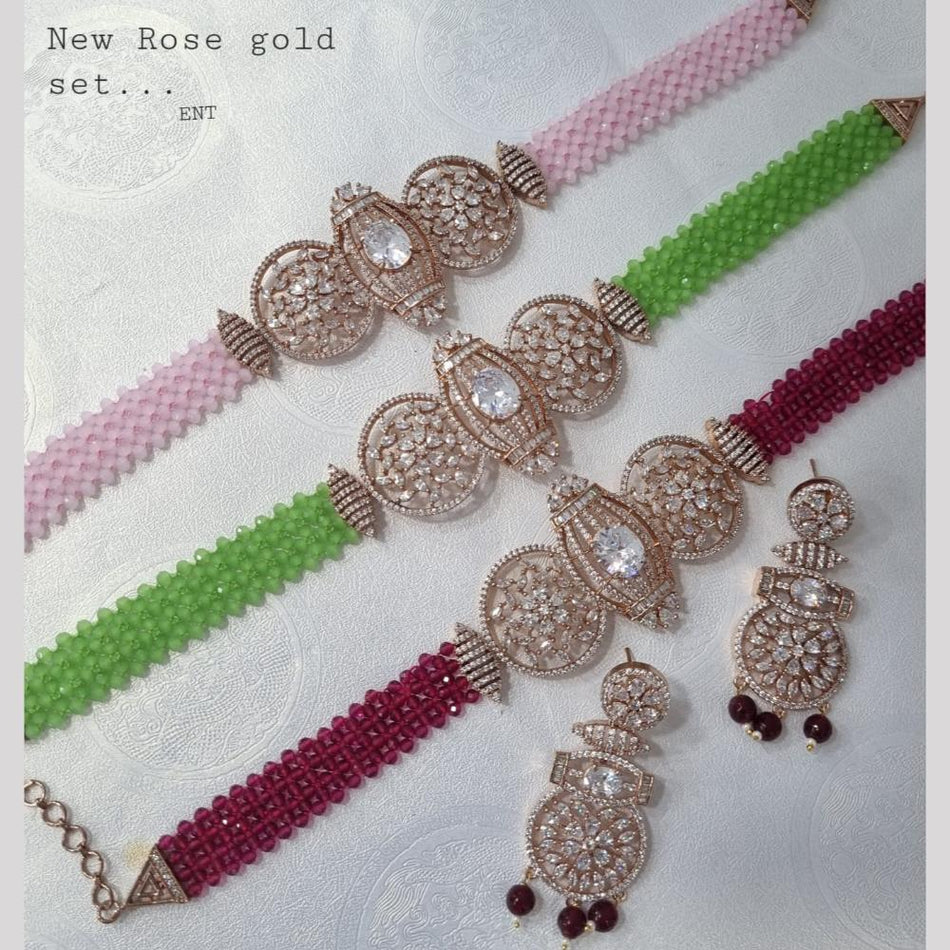 Elegant Rose Gold Plated Crystal Choker Set | Bridal Jewellery India