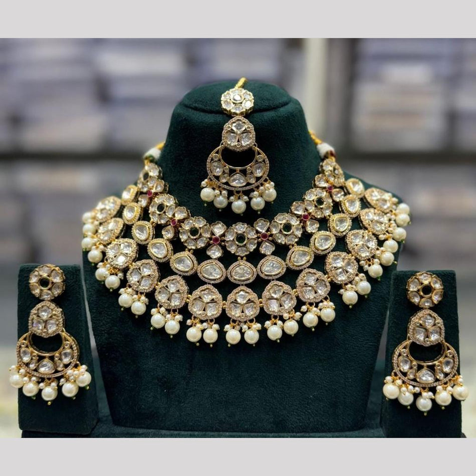 Kundan Necklace in Gold Plated with Polki Gems for Special | Bridal Jewellery India