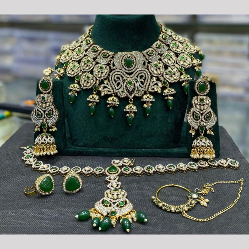 Karat Gold Plated Bridal Set with Australian   Pota Stones | Bridal Jewellery India