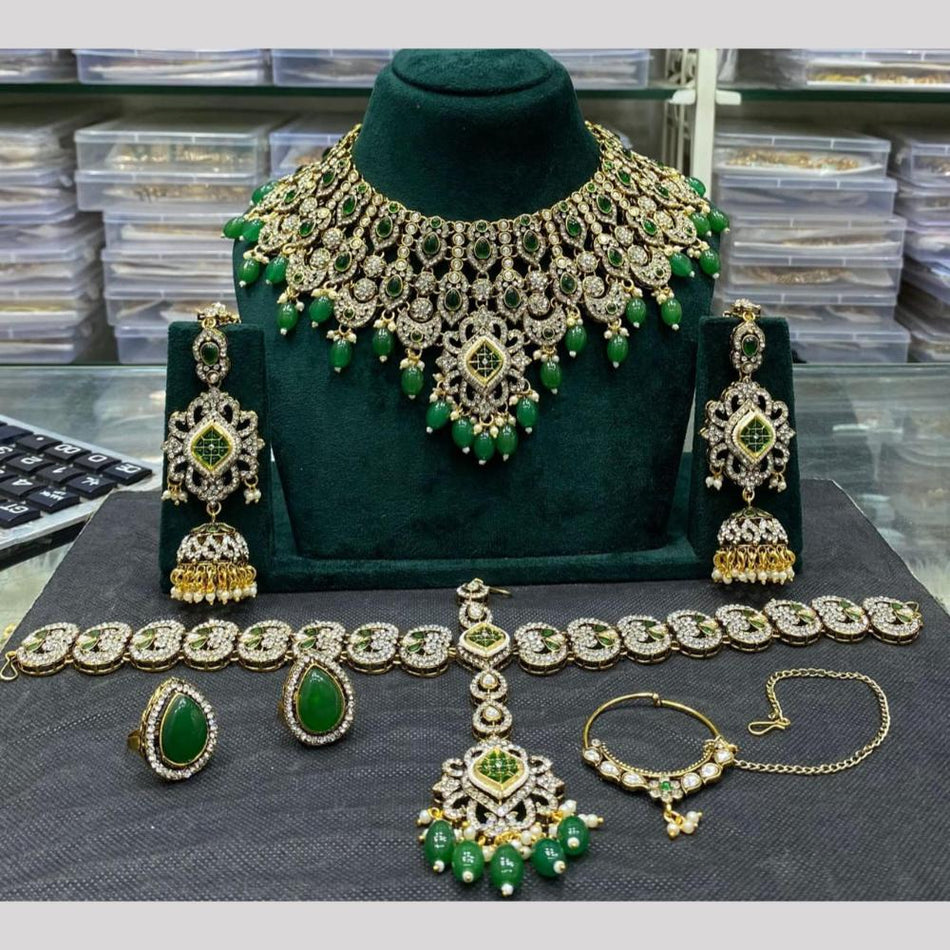 Rose Gold Plated Bridal Necklace Set with Austrian   Para Stones | Bridal Jewellery India