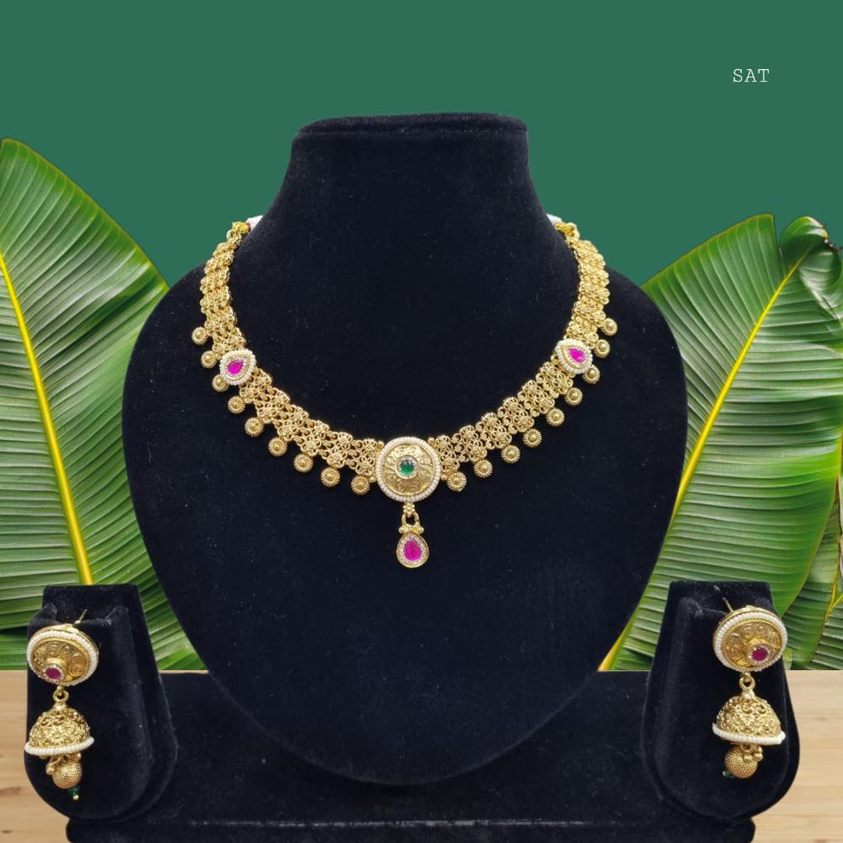 Pearl   Pota Necklace in White Gold Plated | Bridal Jewellery India