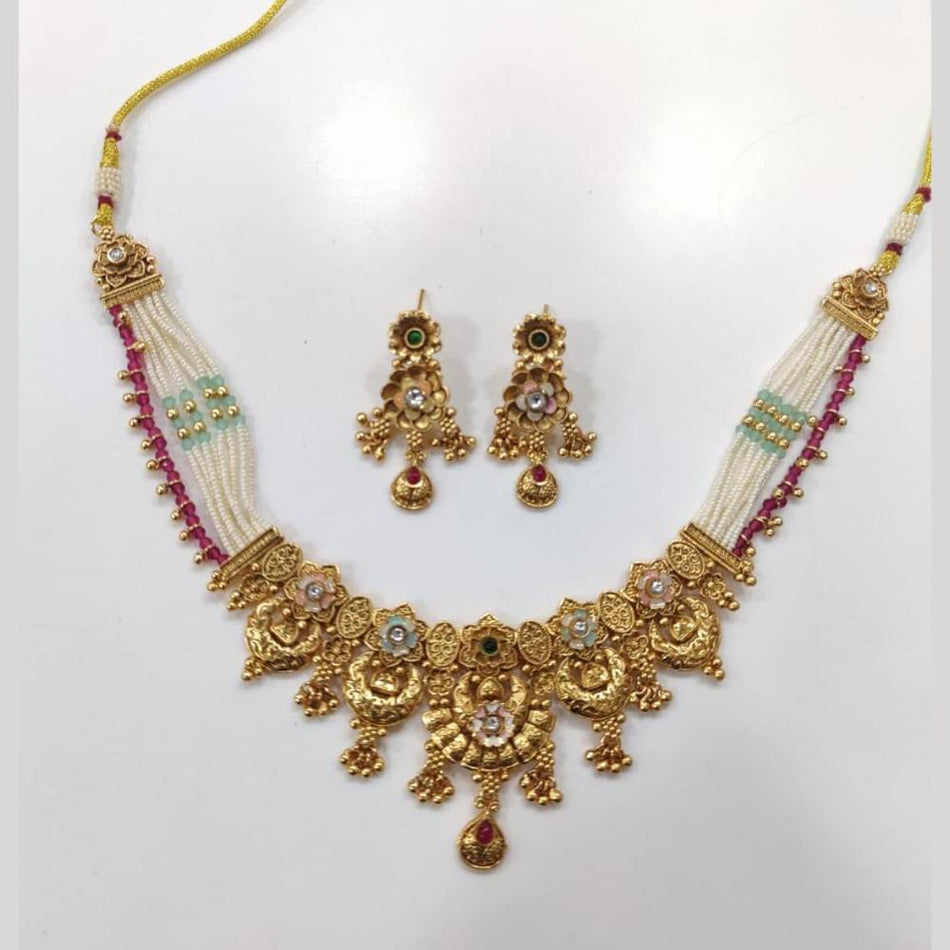 Pota Stone and Pearl Necklace in Gold Tone | Bridal Jewellery India