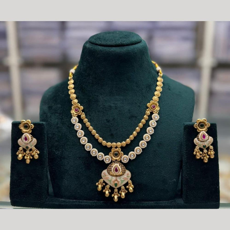 Pearl   Pota Stone Necklace in Gold Tone | Bridal Jewellery India