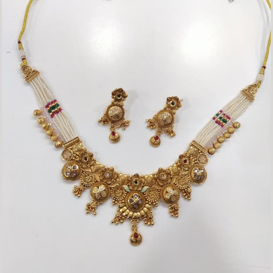 Pearl Pota Necklace in White Gold Plated for Wedding | Bridal Jewellery India