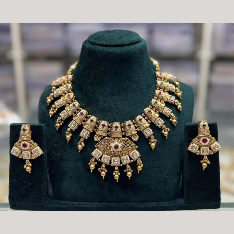 Kundan Necklace in Sterling Silver with Meenakari Details | Bridal Jewellery India