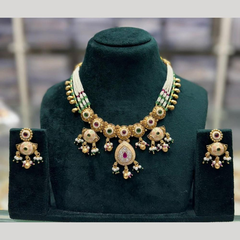 Pota Stone Choker Necklace in Gold Plated with Pearl | Bridal Jewellery India