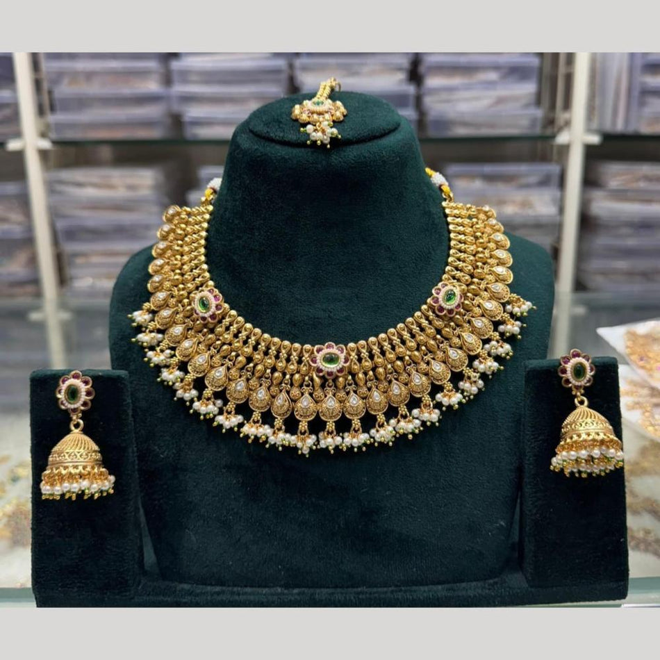 Pota Stone Necklace in Oxidised Silver for Wedding | Bridal Jewellery India