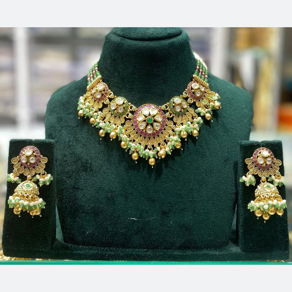 Pota Stone Pearl Necklace in Gold Tone | Bridal Jewellery India