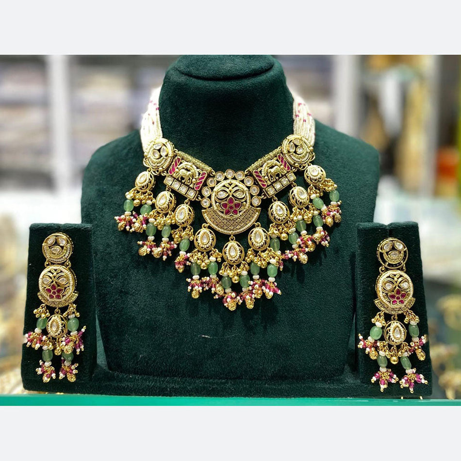 Pota Stone Pearl Necklace in Sterling Silver | Bridal Jewellery India