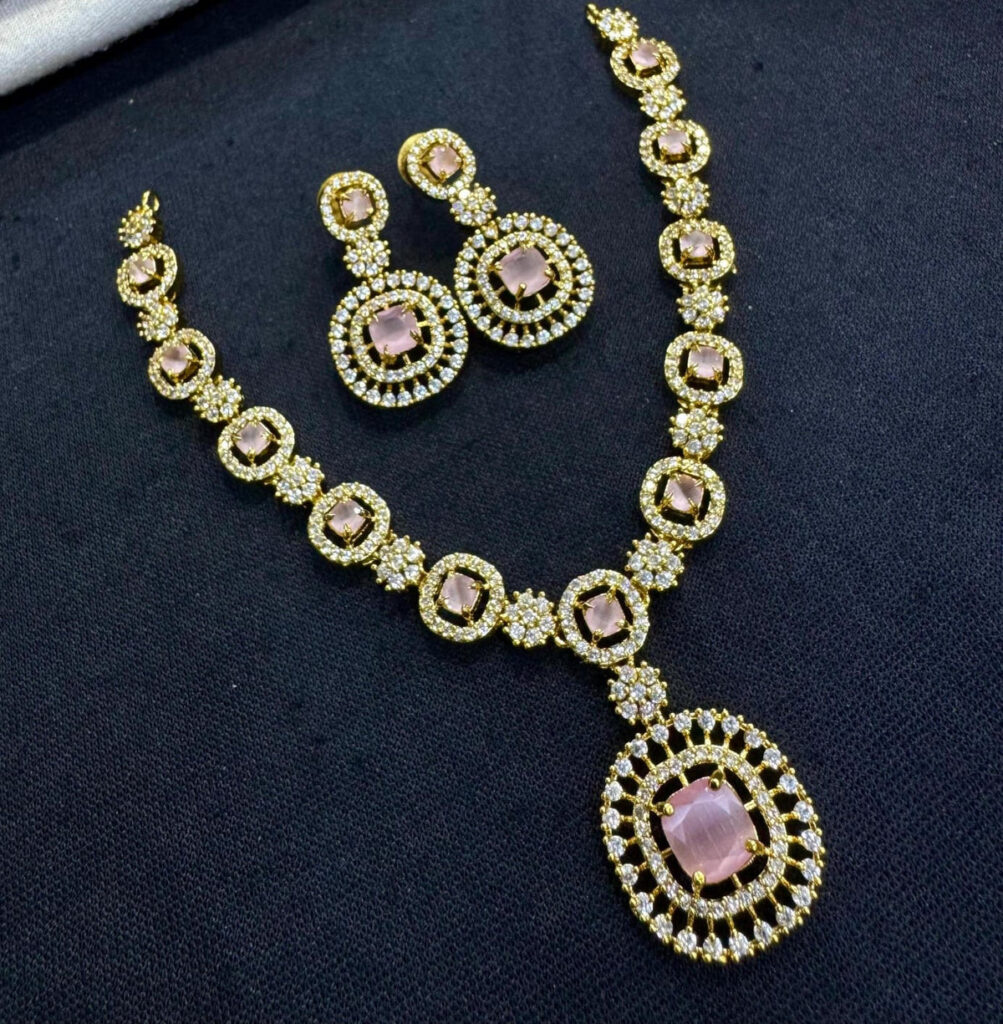Classic 18K Gold Plated Diamond Necklace Set | Bridal Jewellery India