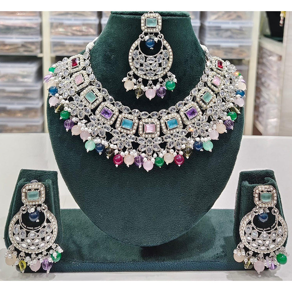 Crystal Stone Necklace Set in Gold Tone | Bridal Jewellery India