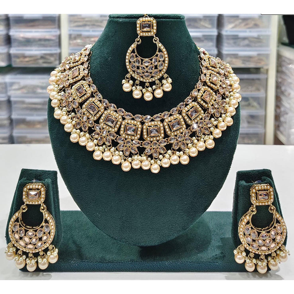 Crystal Stone Necklace in Elegant Beads for Bridal Wear | Bridal Jewellery India