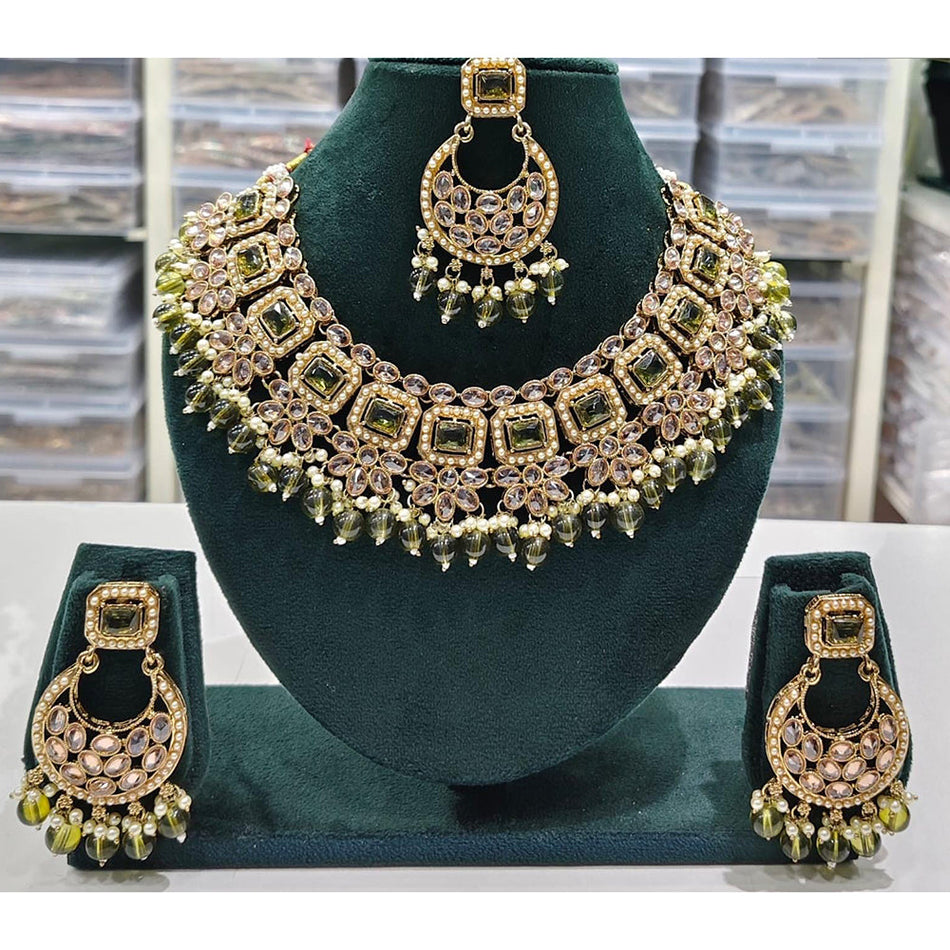 Crystal Stone Necklace in Elegant Beads for Bridal Wear | Bridal Jewellery India