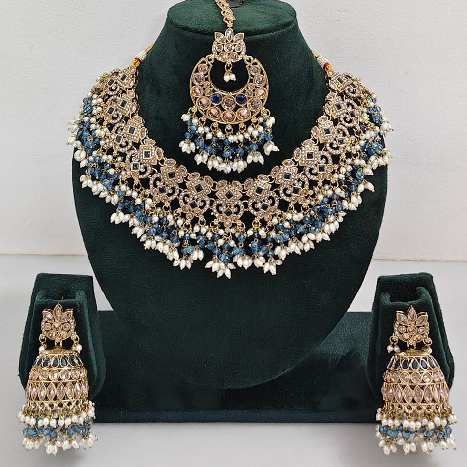 Crystal Stone Necklace in Oxidised Silver | Bridal Jewellery India