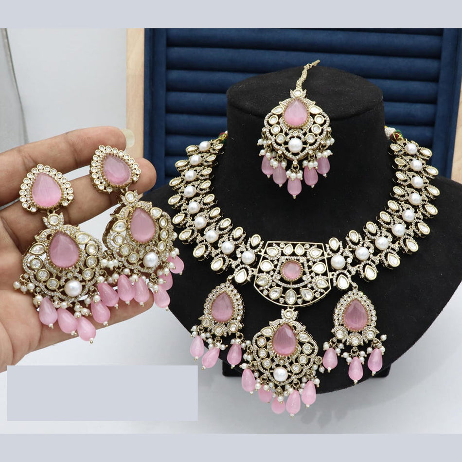 Crystal Stone Necklace in Rose Gold Plated for Occasion Wear | Bridal Jewellery India
