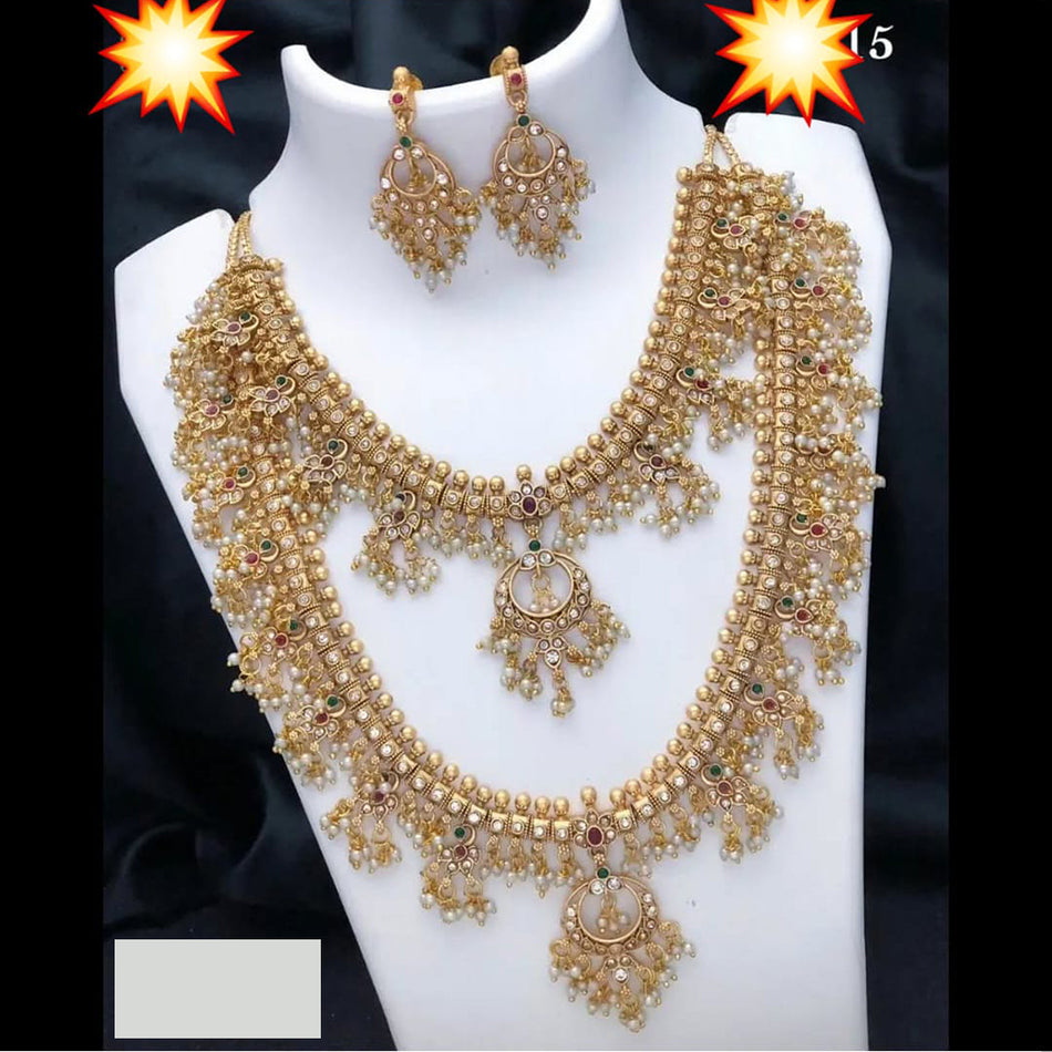Pota Stone and Pearl Necklace in Rose Gold Plated | Bridal Jewellery India